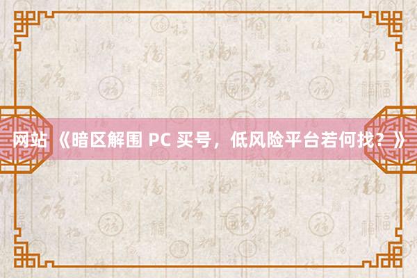 网站 《暗区解围 PC 买号，低风险平台若何找？》