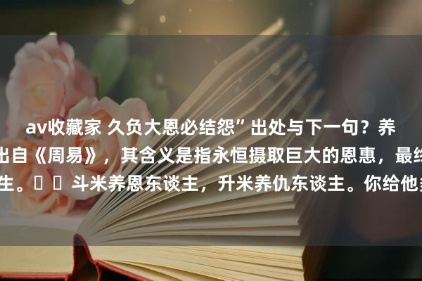 av收藏家 久负大恩必结怨”出处与下一句？养了懒汉背骂名。这句话出自《周易》，其含义是指永恒摄取巨大的恩惠，最终可能会导致归咎的产生。‌‌斗米养恩东谈主，升米养仇东谈主。你给他多的时间他民风了，再给他少少量时，他就记仇。