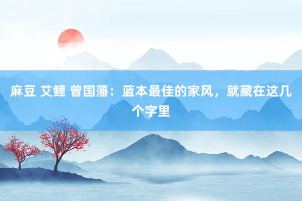 麻豆 艾鲤 曾国藩：蓝本最佳的家风，就藏在这几个字里