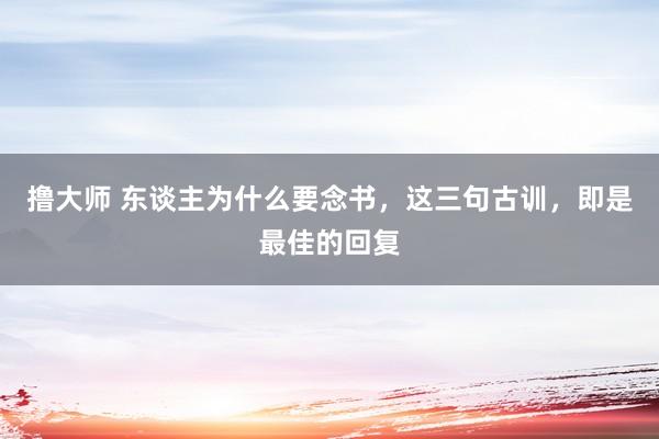 撸大师 东谈主为什么要念书，这三句古训，即是最佳的回复